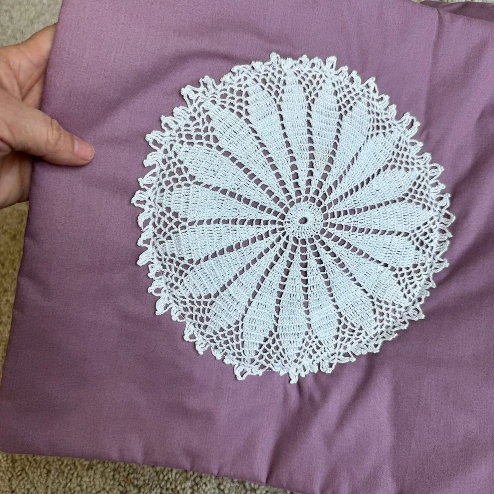 Handmade Mauve Purple Crochet Lace Doily Throw Pillow Covers Set of 2 Envelope